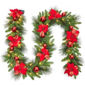 9FT Battery Operated Christmas Garland with Adjustable Warm White LED Lights - 1 of 4