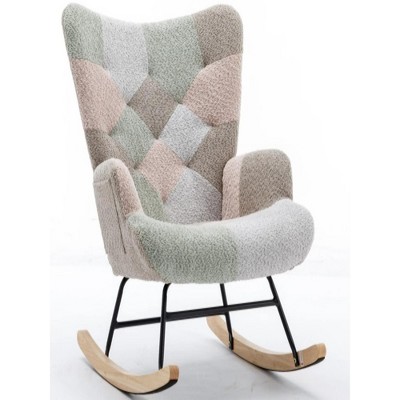 13.15"Modern Patchwork Accent Chair with Solid Wood Armrest and Feet