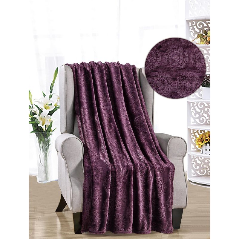 Ceasar Soft Plush Contemporary Embossed Collection All Season Throw 50"x60", Plum, 1 of 5