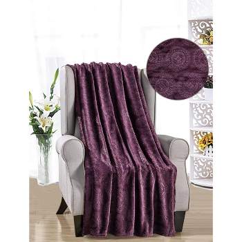 Ceasar Soft Plush Contemporary Embossed Collection All Season Throw 50"x60", Plum