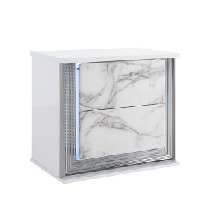 Vynxaria Modern Moon White Marble Nightstand with LED, Sleek Design, High Gloss Finish, Rich Chrome Accents - 1 of 4