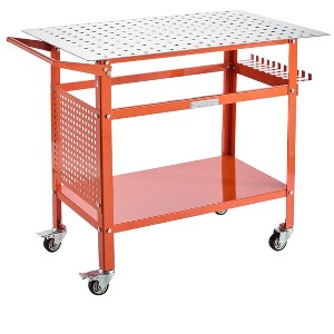 VEVOR Welding Table, 40" x 24" Welding Workbench Table with 800LBS Static Weight Capacity, Movable Steel Work Bench with 4 Wheels, Orange and Silver - 1 of 4