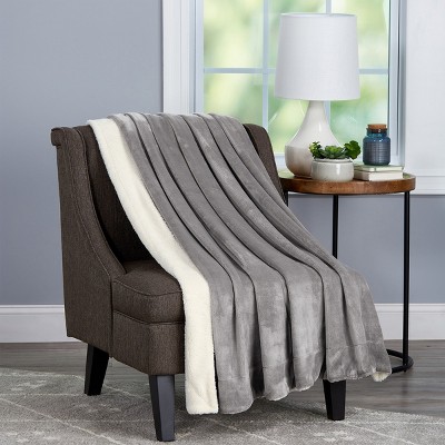 Poly Fleece - Oversized Plush Woven Polyester Fleece Solid Color Throw - Breathable by Hastings Home (Stone and White)