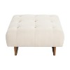 Gulches Beige Square Tufted Linen Ottoman - Solid Rubber Wood Legs, Dense Foam + Pocket Coil Springs, Versatile for Living Room/Bedroom/Vanity - 4 of 4