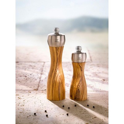 Fidji 8-Inch Olive Wood and Stainless Steel Pepper Mill