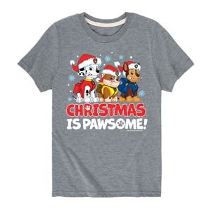 Boys' - Paw Patrol - Christmas Is Pawsome Chase Rubble Marshall Short Sleeve Graphic T-Shirt - 1 of 4