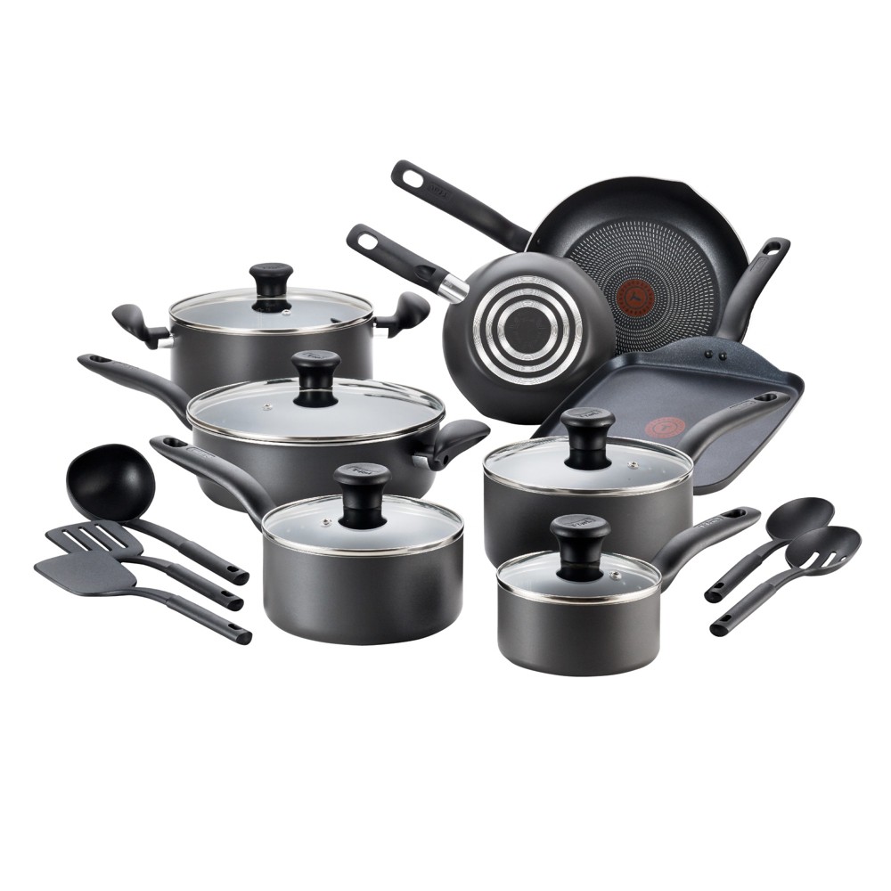 T-fal 18pc Initiatives Nonstick Cookware Set Black