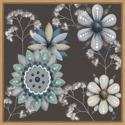 16" x 16" Blue Floral on Sepia II by Jade Reynolds Framed Wall Canvas - Amanti Art