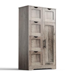 Wooden Floor Cabinet, Entryway Storage Unit Console Table With 5 Drawers And 1 Door Cabinet, Farmhouse Kitchen Pantry Cabinet For Bedroom/Laundry - 1 of 4