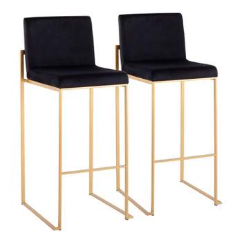 Set of 2 Fuji High Back Stainless Steel/Velvet Barstools with Gold Legs - LumiSource