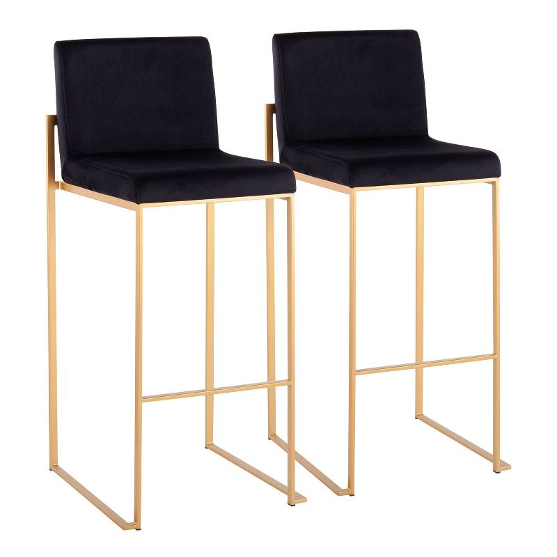 Set of 2 Fuji High Back Stainless Steel/Velvet Barstools with Gold Legs - LumiSource, 1 of 12