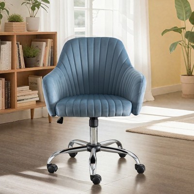 NicBex Modern Accent Chair with Casters, Height Adjustable Velvet Arm Chair with Metal Base, Office Chair for Bedroom