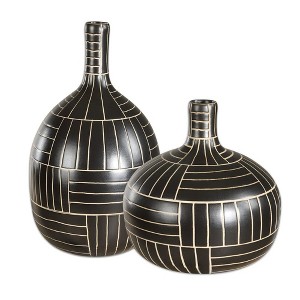 Uttermost Geometric Ivory Lines Black Ceramic Graphite Stride Vases, Set of 2 - 1 of 4