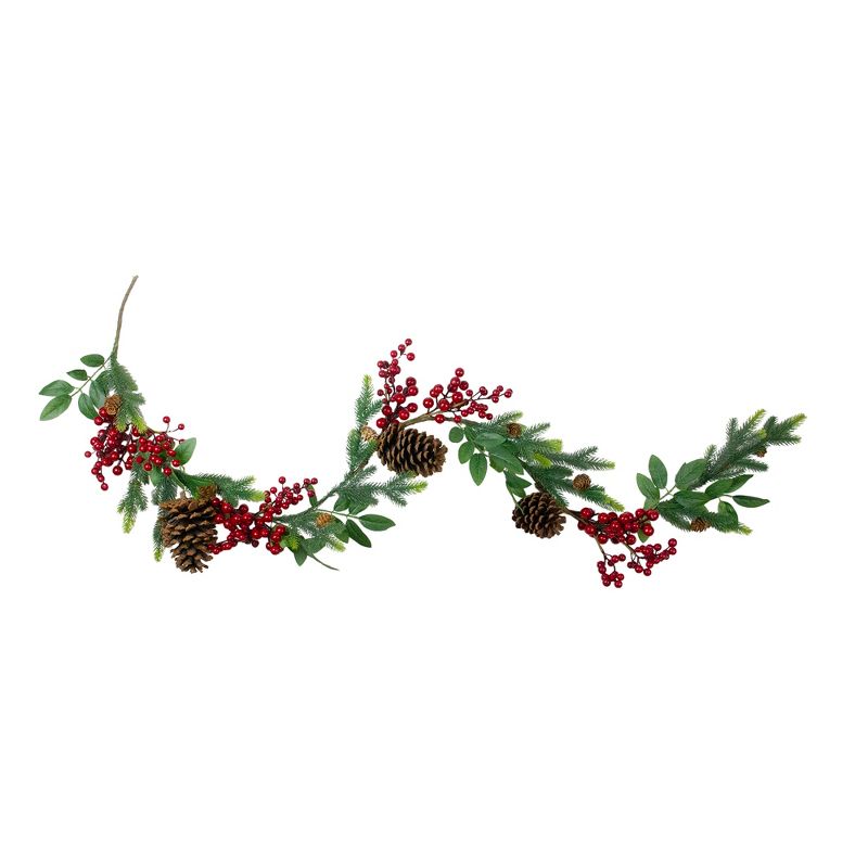 Northlight 5' x 4.75" Unlit Artificial Berries, Leaves and Pine Cones Christmas Garland, 1 of 5