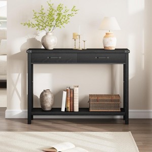 Wooden Console Table, Farmhouse Entryway Table with Drawers, 2 Tier Sofa Table, Console Table for Entryway, Living Room, Hallway, Foyer - 1 of 4