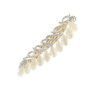 Unique Bargains Wheat Ear French Barrette Hair Clips Gold Tone White 1 Pc - 1 of 4