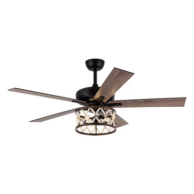 Parrot Uncle 52" Black Indoor Wood Beaded Ceiling Fan, Bohemian