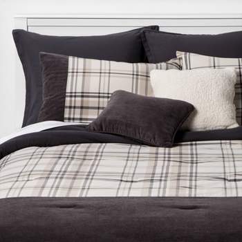8pc Plaid with Corduroy Comforter Bedding Set Gray/Taupe - Threshold™
