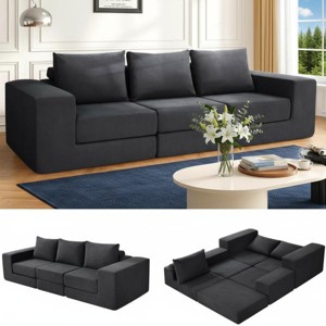 Homdox 110" 3-Seat Cloud Sofa Bed w/Deep Seat & Non Slip Base, L-Shape Chaise for Living Room, No Assembly, - 1 of 4