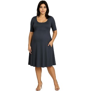 Maternity Knee Length A-Line Elbow Sleeve Dress - 24seven Comfort Apparel™ - 1 of 4