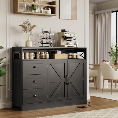 47" Sideboard Buffet Cabinet, Wooden Coffee Bar Table with Storage, Media TV Console Table, Accent Kitchen Pantry Cabinet for Living Room