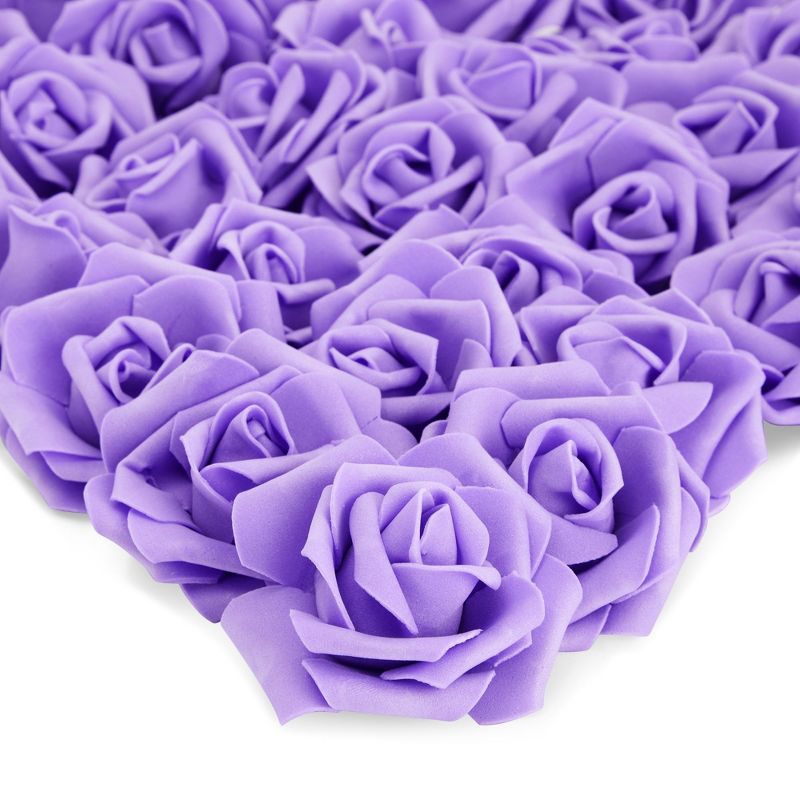 Juvale 100 Pack Purple Flowers for Crafts, 3 Inch Stemless Foam Roses for Wall Decorations, Wedding Receptions, Faux Bouquets, Spring Decor, DIY, 1 of 12