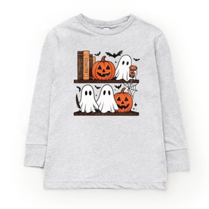 Halloween Bookshelf Ghosts - Toddler Long Sleeve Graphic Tee and Youth Long Sleeve Graphic T-Shirt - 1 of 3