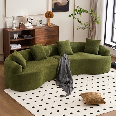 MYINDA 4 Seater Green Sofa with Chenille Fabric, 30''D, Full Sponge,4 Pillows for Living Room, Home Furniture Sleeper Sectional Sofa for Apartment