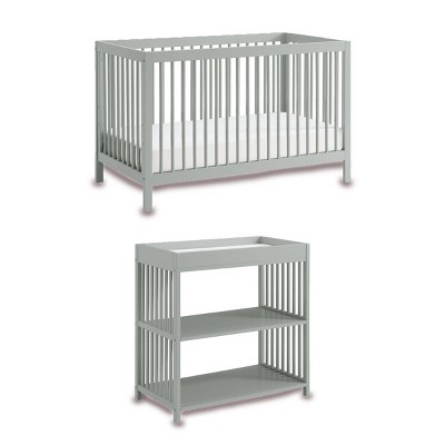 Gray Painted Wood Changing Table with Shelves