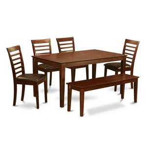HomeStock 6-Piece Rectangle Mahogany Finish Solid Wood Top Dining Table with 1 Bench, 4 Chairs - 1 of 4