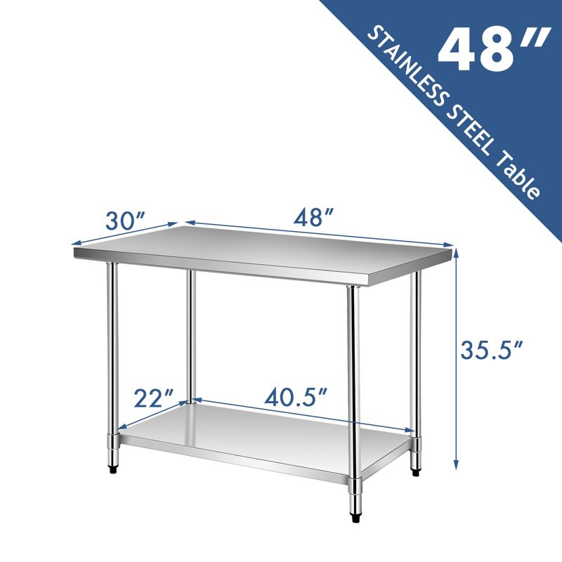 Costway 30" x 48" Commercial Kitchen Table Stainless Steel Food Prep & Work Table Silver, 3 of 10