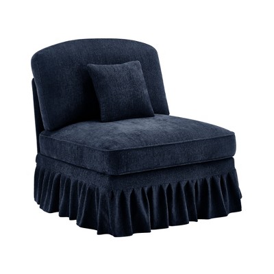 Vynxaria Modern Armless Sofa ¨C Blue Chenille, W/1 Pillow, Detachable Ruffle Skirts (2 Styles), Multi-Module Configurable, Curved Petal Armrests