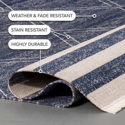 Blue Reversible Synthetic Rectangular Indoor/Outdoor Rug