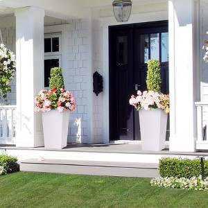Tall Planters (Set of 2) - white Self-Watering Indoor/Outdoor Pots with Drainage Holes, Water Monitor & Wheels for Patio/Living Room - 1 of 4