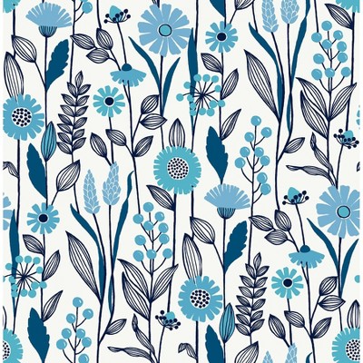 NuWallpaper Jane Peel and Stick Wallpaper Blue: Removable Vinyl, Self-Adhesive, Smooth Finish, 28.2 Sq Ft Coverage