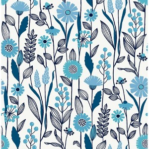 NuWallpaper Jane Peel and Stick Wallpaper Blue: Removable Vinyl, Self-Adhesive, Smooth Finish, 28.2 Sq Ft Coverage - 1 of 4