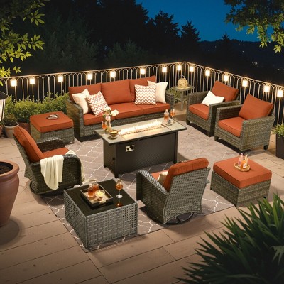 XIZZI Patio Furniture Sets Designed for Outdoor Relaxation, Comfy 3.5-Inch Cushions & 360° Swivel Action for Extra Comfort, 10 Pcs/Set, Orange