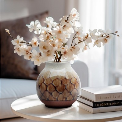 Modern  Handmade Ceramic Decorative Vase - Textured Carved Detailing Vase for Table Centerpiece - Home or Office Decor Accent
