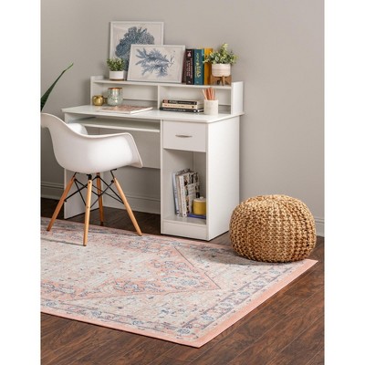 Powder Pink Medallion Synthetic Easy-Care Round Rug