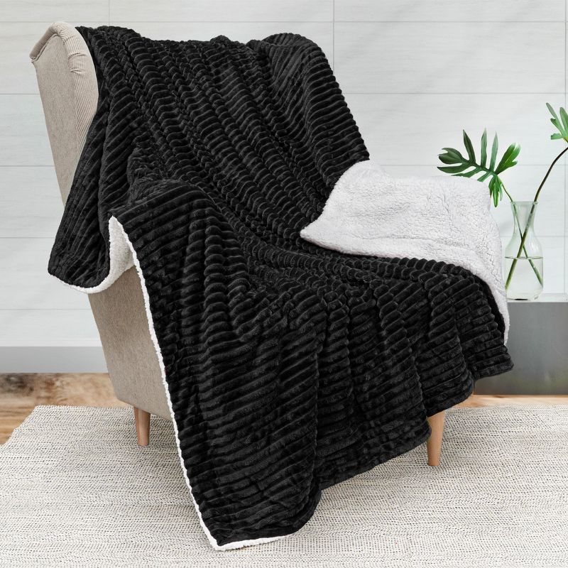 PAVILIA Soft Thick Fleece Flannel Ribbed Striped Throw Blanket, Luxury Fuzzy Plush Warm Cozy for Sofa Couch Bed, 1 of 9