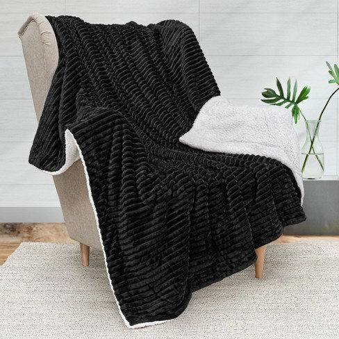 Pavilia Soft Thick Fleece Flannel Ribbed Striped Throw Blanket, Luxury  Fuzzy Plush Warm Cozy For Sofa Couch Bed, Black/throw - 50x60 : Target