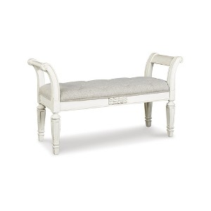Signature Design by Ashley Traditional Realyn Accent Bench, Antique White - 1 of 4
