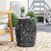 Iron-cut Outdoor Side Table with Tropical Palm Leaf Pattern, Minimalist Barrel-Shaped Patio End Table, Outdoor End Tables -Christopher Knight Home - 2 of 4