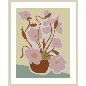 33"x41" Expressive Abstract House Plant Pink on Yellow by The Creative Bunch Studio Wood Framed Wall Art Print Brown - Amanti Art - 1 of 4