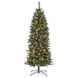 Jojoka Pre-lit Slim Artificial Pencil Christmas Tree, Easy Assembly Realistic Faux Tree with Metal Stand for Home Office Mall Porch Decor - 1 of 4