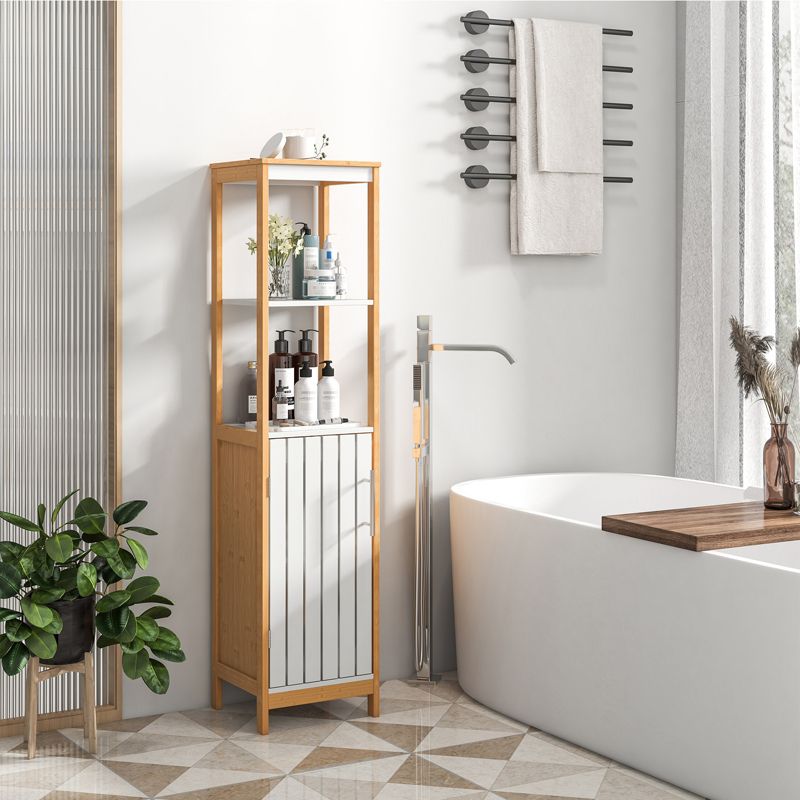 Tangkula Bathroom Floor Cabinet Narrow Freestanding Storage Cabinet with Door Shelves and Adjustable Shelf Linen Tower Stand Cabinet, 2 of 10