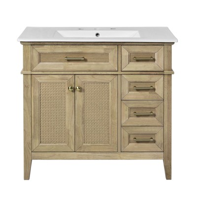 INFURNIC Vanity Tables, Elegant and Functional Bathroom Cabinet with Ceramic Sink for Organized Storage Solutions, Beige, 18.3"*36"*34"