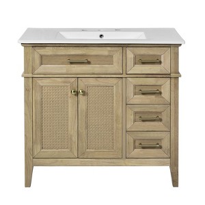 INFURNIC Vanity Tables, Elegant and Functional Bathroom Cabinet with Ceramic Sink for Organized Storage Solutions, Beige, 18.3"*36"*34" - 1 of 4