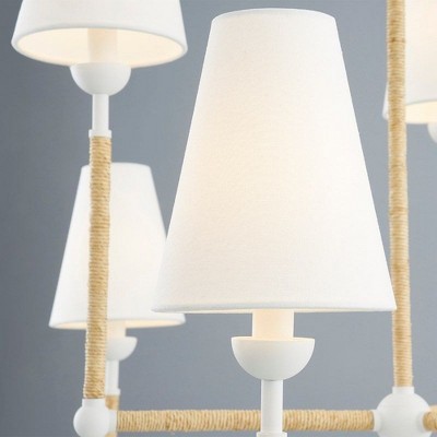 White and Natural 41" 6-Light Belgian Linen Chandelier