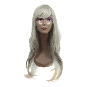 Unique Bargains Women's Curly Wigs 26" Gray with Wig Cap - 1 of 4